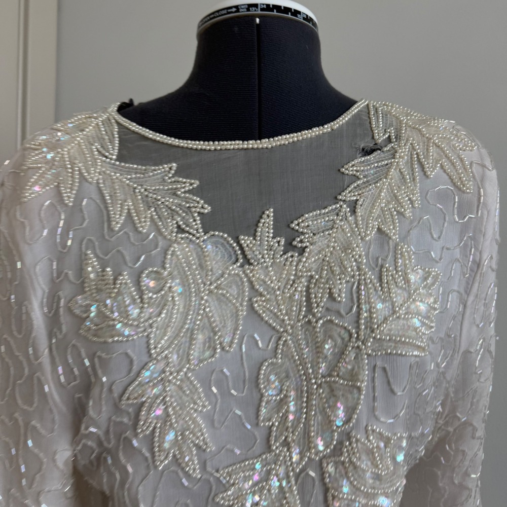 Vintage Silk Beaded Ivory Top - Picture 2 of 13